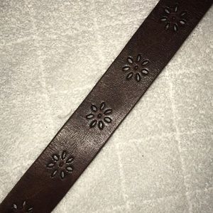 brown leather flower design belt
